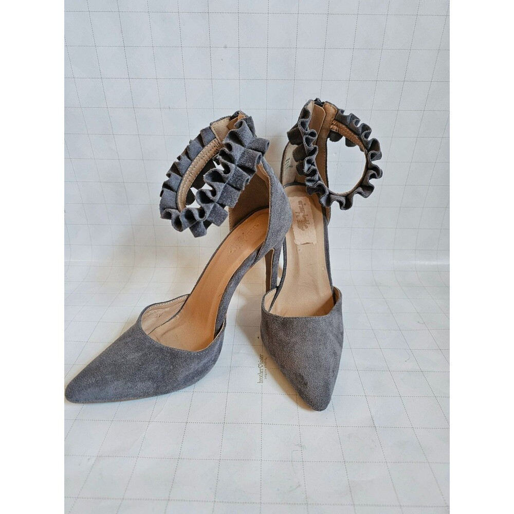 Charlotte Russe Keilah Heels Gray Faux Suede Ruffle Ankle Strap Size 8.5